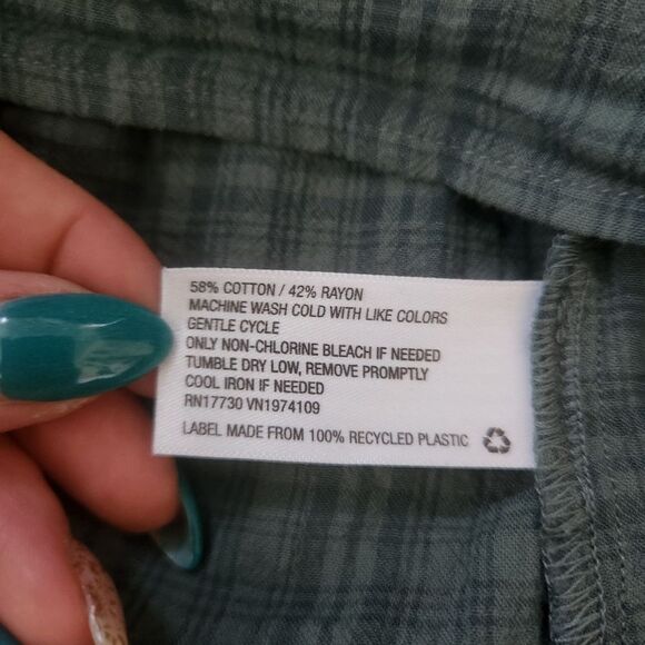 Universal Thread Long Sleeve Apron‎ Blouse  Green Plaid Women's Size Small - Picture 5 of 10